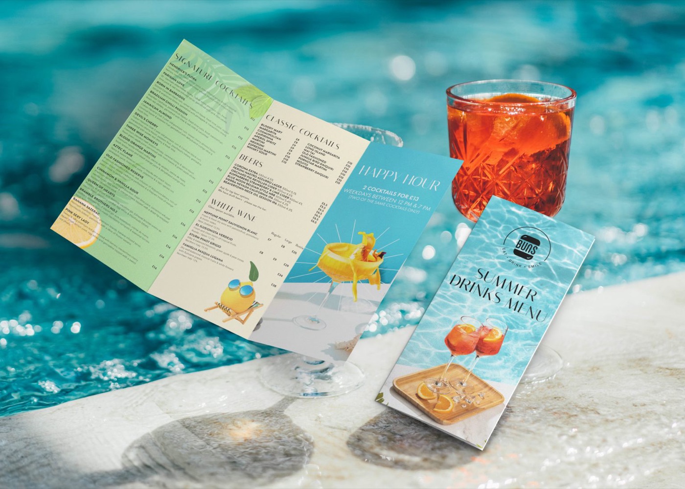 BUNS summer drinks menu design