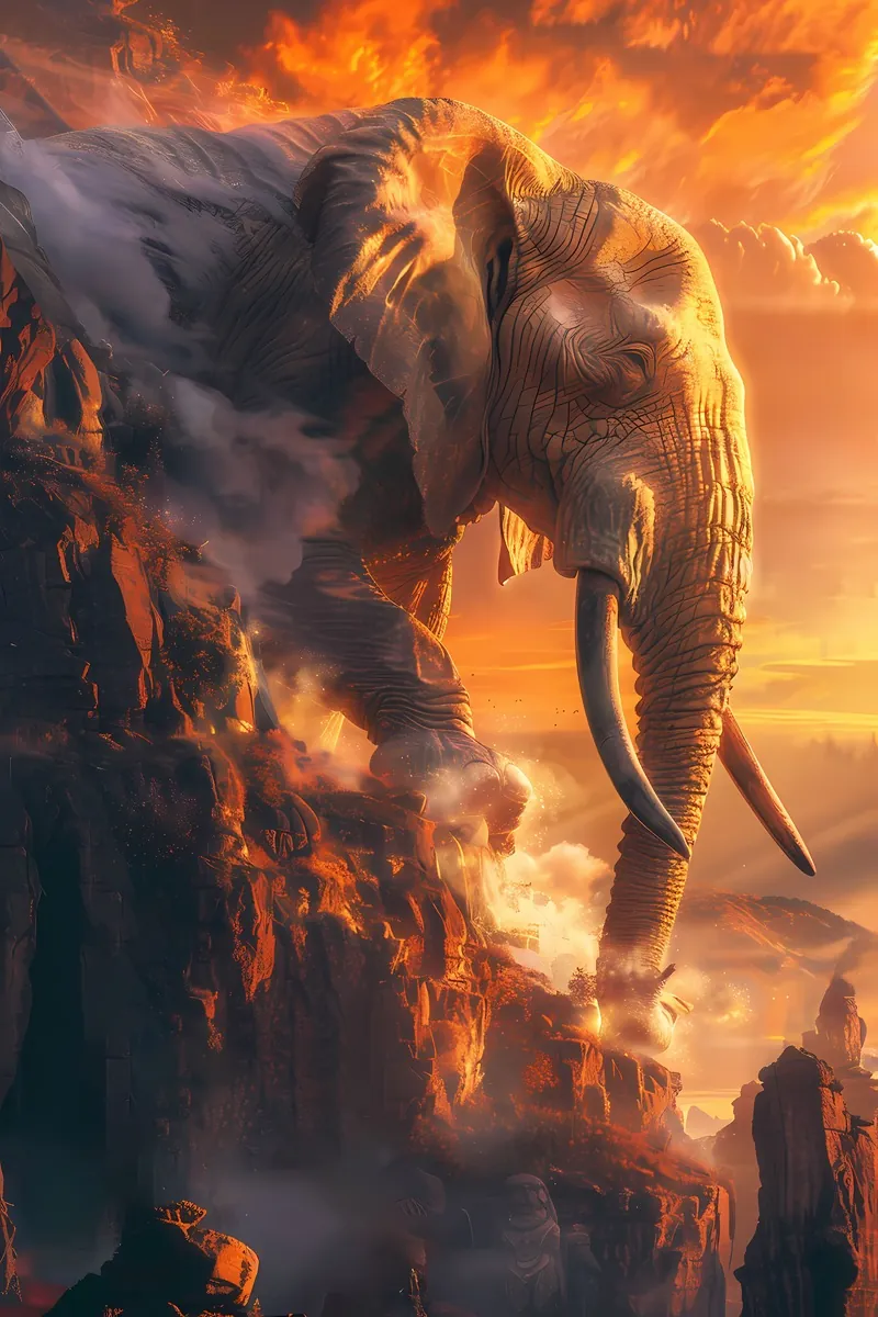 Surreal elephant artwork at sunset